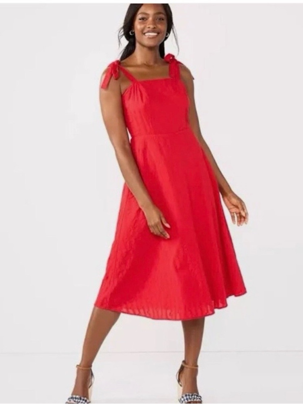 Draper James Red Tie-Shoulder Midi Dress